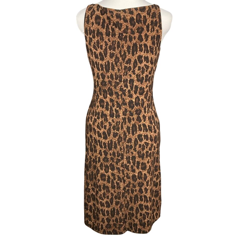 LAUREN RALPH LAUREN Dress Stretch Jersey Animal Print Ruched Surplice Brown sz 2 - Picture 5 of 13
